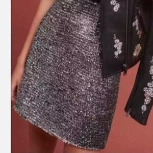 Anthropologie Hutch Tinsel Mini Skirt XS  Black Silver